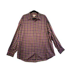Vintage J. Crew Mens Flannel Plaid Button-Up Shirt XL Red & Green